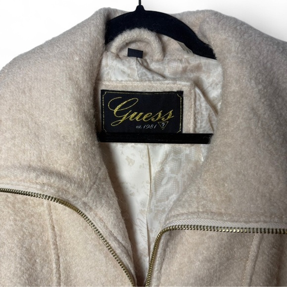 Guess Cream Wool Blend Coat Women’s Large | Zip Front Flared Jacket - Picture 3 of 7